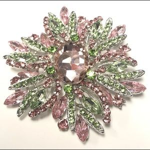 Pink and green crystal brooch
